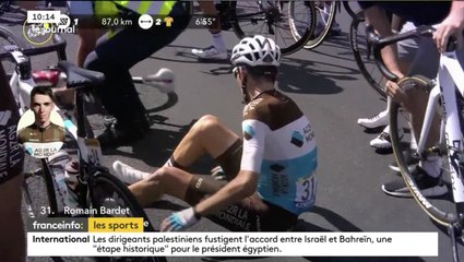 Tour de France 2020 : Romain Bardet victime d'une commotion cérébrale après une lourde chute, le contraint à l'abandon