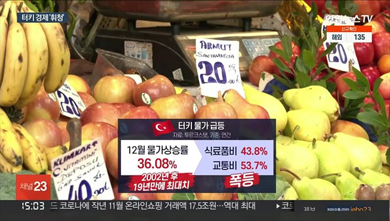 '금리 역주행' 터키 경제 휘청…화폐가치 폭락·물가 급등