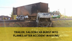 Trailer, saloon car burst into flames after accident in Kisumu
