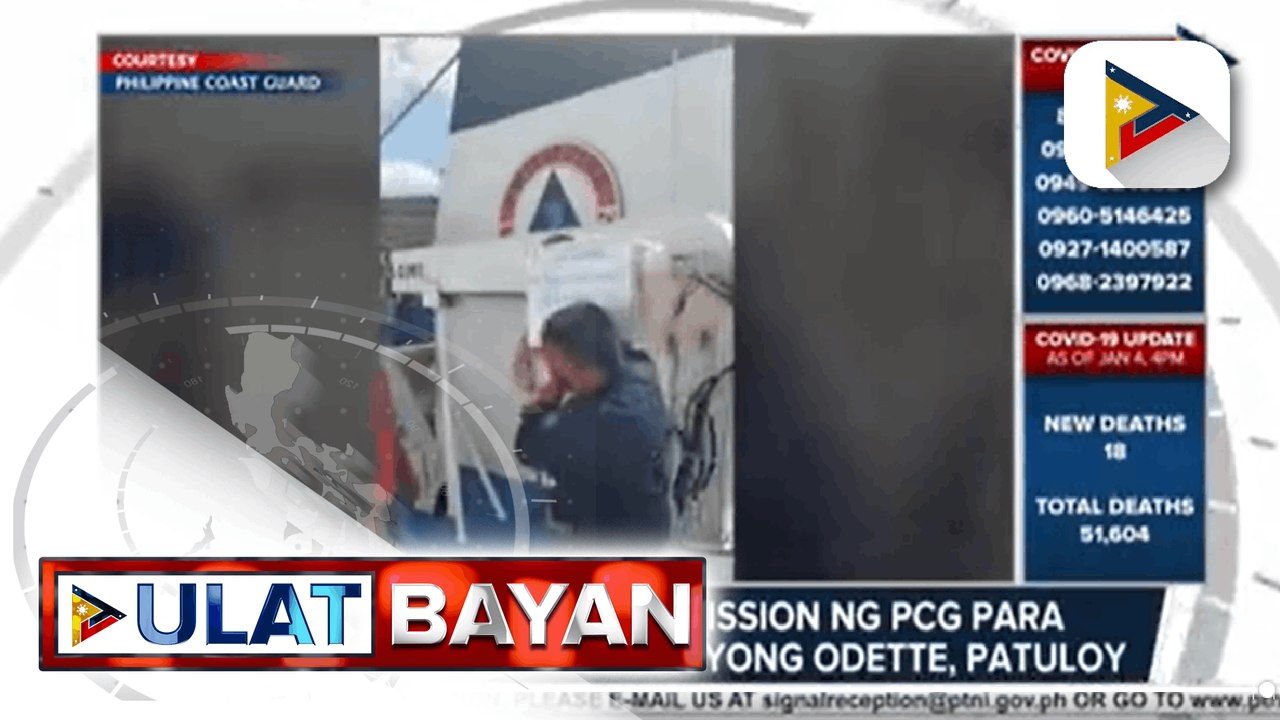 Relief Transport Mission ng PCG para sa mga biktima ng Bagyong Odette, patuloy - TESDA CALABARZON, nagkasa ng donation drive para sa mga biktima ng bagyo - Grocery packs mula Davao City, naipamahagi sa mga nasalanta ng bagyo - Nakumpiskang kahoy ng DENR D