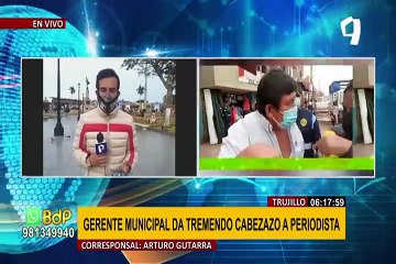 La Libertad: gerente municipal agrede con tremendo cabezazo a periodista que lo cuestionó