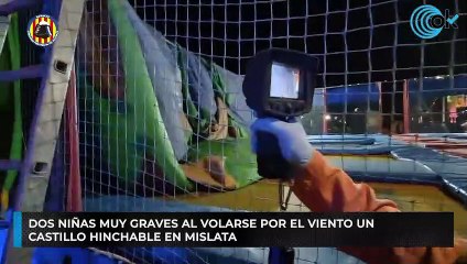 Dos niñas muy graves al volarse por el viento un castillo hinchable en Mislata