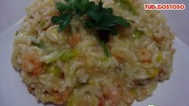 Risoto de alho poró com camarão