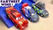 Pixar Cars 3 Lightning McQueen in Funny Funlings Race Farthest Wins Paw Patrol Racing Competition versus PJ Masks and Hot Wheels Superheroes in this Stop Motion Toy Cars Race Video for Kids