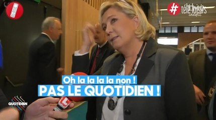 Quotidien : Marine Le Pen, énervé de voir le journaliste de Yann Barthès, finit prématurément à sa conférence de presse