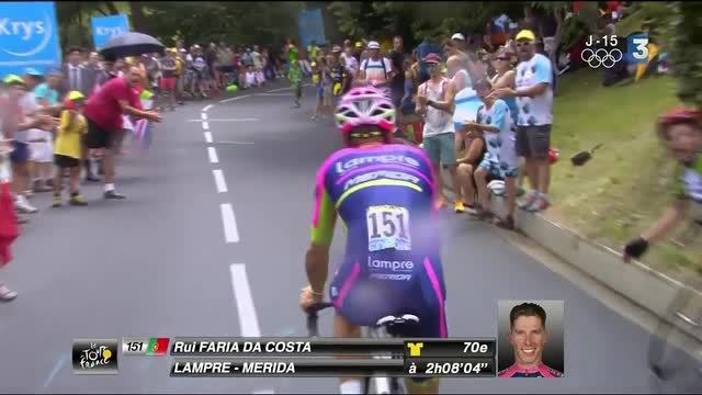 Tour de France. Un coureur chute et passe par dessus les ballustrades