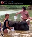 Jane Seymour se baigne avec un éléphant au Green Elephant Sanctuary, lors de ses vacances à Phuket. Janvier 2022.