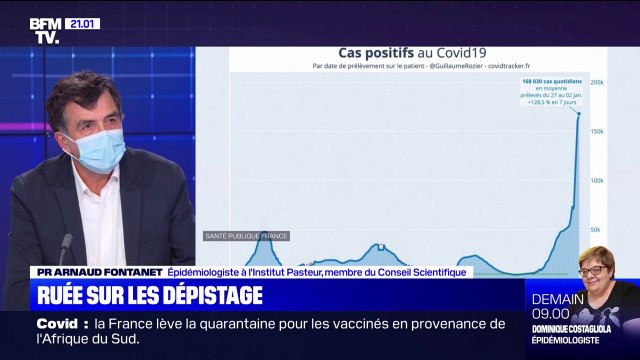 Covid-19: le pic de l'épidémie est attendu plutôt pour la deuxième semaine de janvier, d'abord en Île-de-France , selon le Pr Arnaud Fontanet
