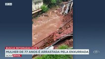 Um forte temporal atingiu a cidade de Barretos no interior de São Paulo. A força da água fez uma adutora romper e a uma mulher foi levada pela força da enxurrada.