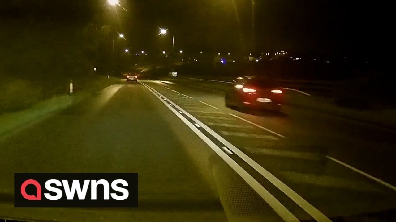 Dashcam footage shows UK driver speeding at 100...