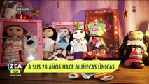 Joven diseñadora de modas hace muñecas tradicionales de tela