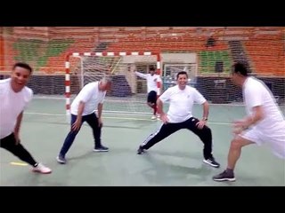 صبحي وشعيب وبسيوني يجرون الإحماء قبل افتتاح أولمبياد محافظات الحدود