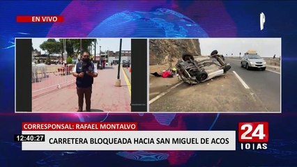Huaral: conductor pierde el control y vuelca por desprendimiento de rocas en carretera