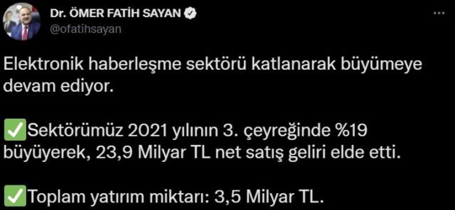 Son dakika! Bakan Yardımcısı Sayan: "Elektronik haberleşme sektörü büyümeye devam ediyor"