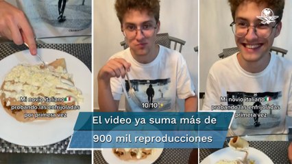 Italiano prueba enfrijoladas por primera vez; reacción se vuelve viral
