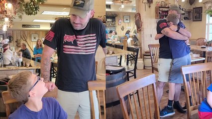 ''Can I Eat With You?' Military dad returns after 2 years to surprise son on his birthday'