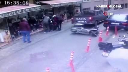 Çorlu'da geri gelen kamyonet motorlu kuryeye çarptı! O anlar kamerada