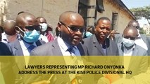 Lawyers representing Mp Richard Onyonka address the press at the Kisii Police divisional HQ