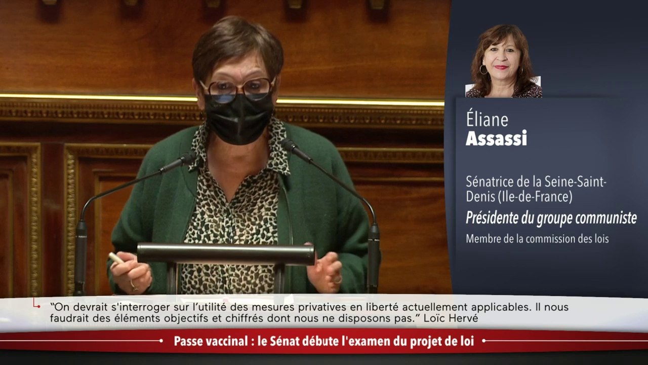 Eliane Assassi (PCF) lors des débats sur le passe vaccinal