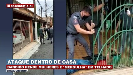 Bandido rende mulheres e é preso após "mergulhar" em telhado.Mais informações: band.com.br/brasilurgente#brasilurgente