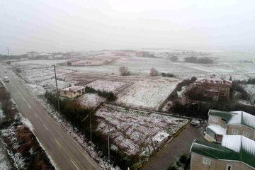 Beyaz örtüyle kaplanan Çatalca havadan görüntülendi