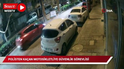 Polisten kaçan motosikletliye güvenlik görevlisinden tekme