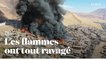 Les impressionnantes images d'un camp de fortune partiellement réduit en cendres au Chili