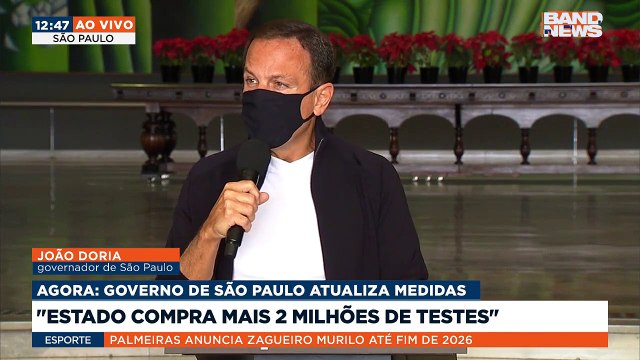 Governador João Doria anunciou a compra de dois milhões de testes rápidos, o início do pré-cadastro para a vacinação de crianças e reforço de medidas preventivas.