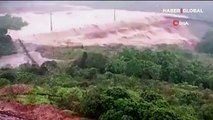 Brezilya'da aşırı yağışlar nedeniyle taşan baraj kamerada