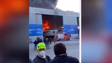 “Yacht fire at Ferretti Shipyard in Cattolica.”