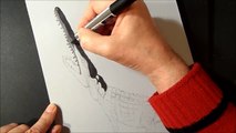 No Time Lapse- Trick Art- Drawing 3D Crocodile