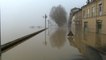 River flooding during foggy morning in France