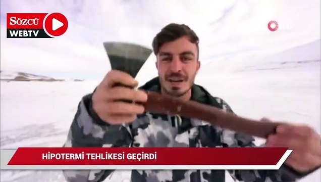 Çılgın fenomen buz tutan Zernek Baraj Gölü’ne daldı, hipotermi tehlikesi geçirdi