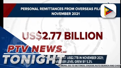 Personal remittances post US$2.77B in November 2021; January-November level grew by 5.3%