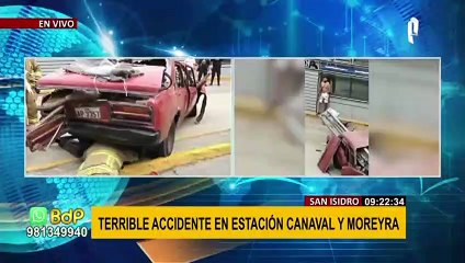 Canaval y Moreyra: accidente vehicular dejó un herido y el auto destrozado en vía del Metropolitano