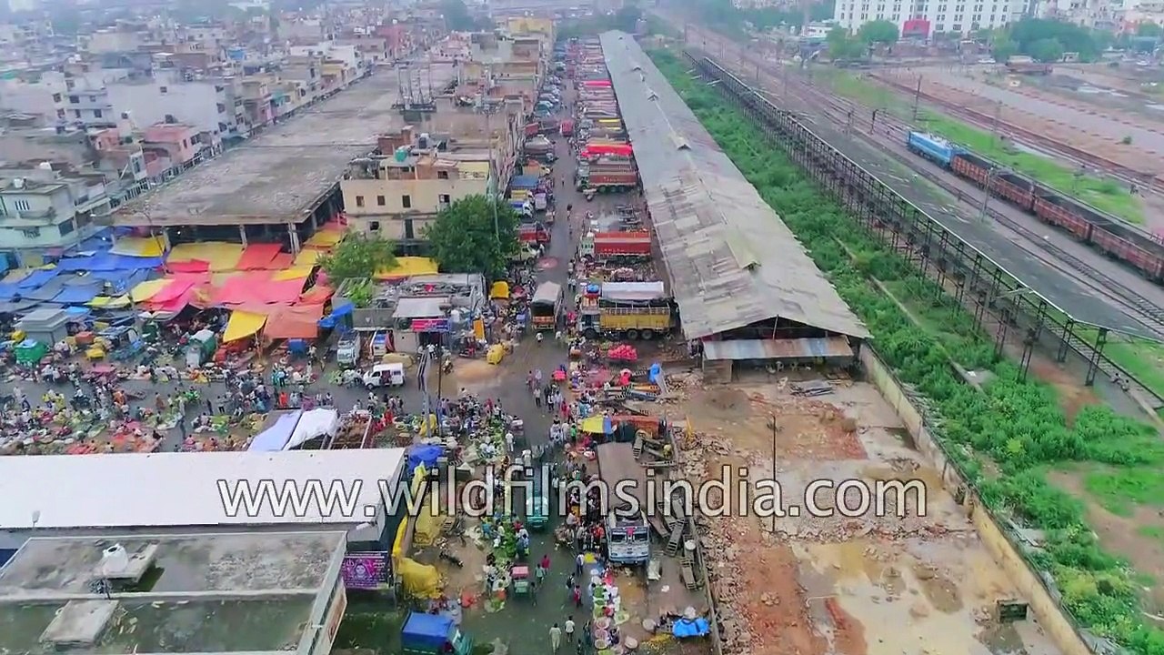 Azadpur Mandi, New Delhi _ 4K aerials of largest fruit and vegetable ...