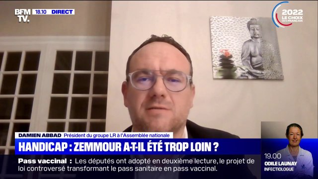 Je me minimise pas ses propos : Damien Abbad attend des excuses d'Éric Zemmour après ses propos sur les enfants handicapés