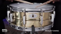 1997 - 2006 Pearl 5x14 10-Lugged SensiTone Custom Alloy Beaded Yellow Brass Metal Snare Drum [Memphis Drum Shop]