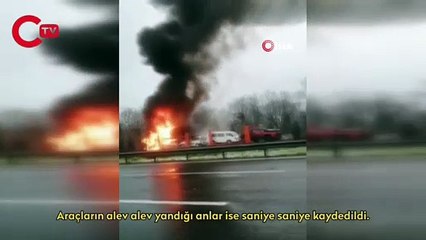 TEM’de tır ve taşıdığı 4 araç küle döndü