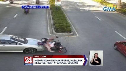 Motorsiklong humaharurot, nasalpok ng kotse; rider at angkas, sugatan | 24 Oras