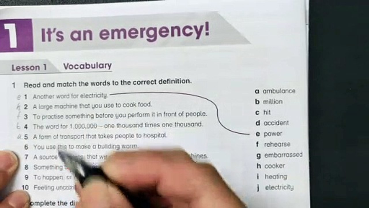 Year 6 Academy Stars Workbook Answer Page 8Unit 1 It's an emergency!Lesson 1 Vocabulary
