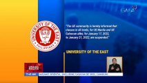 Klase sa UE Manila at Caloocan campus, suspendido simula ngayong araw hanggang sa Biyernes | UB