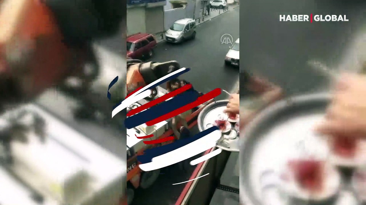 İşçilere vinçle çay servisi