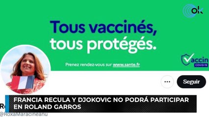 Francia recula y Djokovic no podrá participar  en Roland Garros