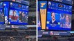 Une caméra cherche les sosies de célébrités parmi les spectateurs pendant un match NHL