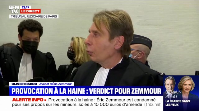 L'avocat d'Eric Zemmour lui recommande de faire appel après sa condamnation à 10.000 euros d'amende pour provocation à la haine
