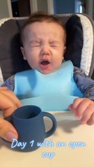 Baby's Still Getting Used to Drinking from an Open Cup