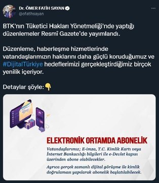 BTK'NIN TÜKETİCİ HAKLARI YÖNETMELİĞİ'NDE YAPTIĞI DÜZENLEME RESMİ GAZETE'DE