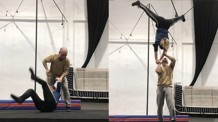 'AcroYoga couple's RISKY hand-to-hand handstand attempt GOES WRONG!'