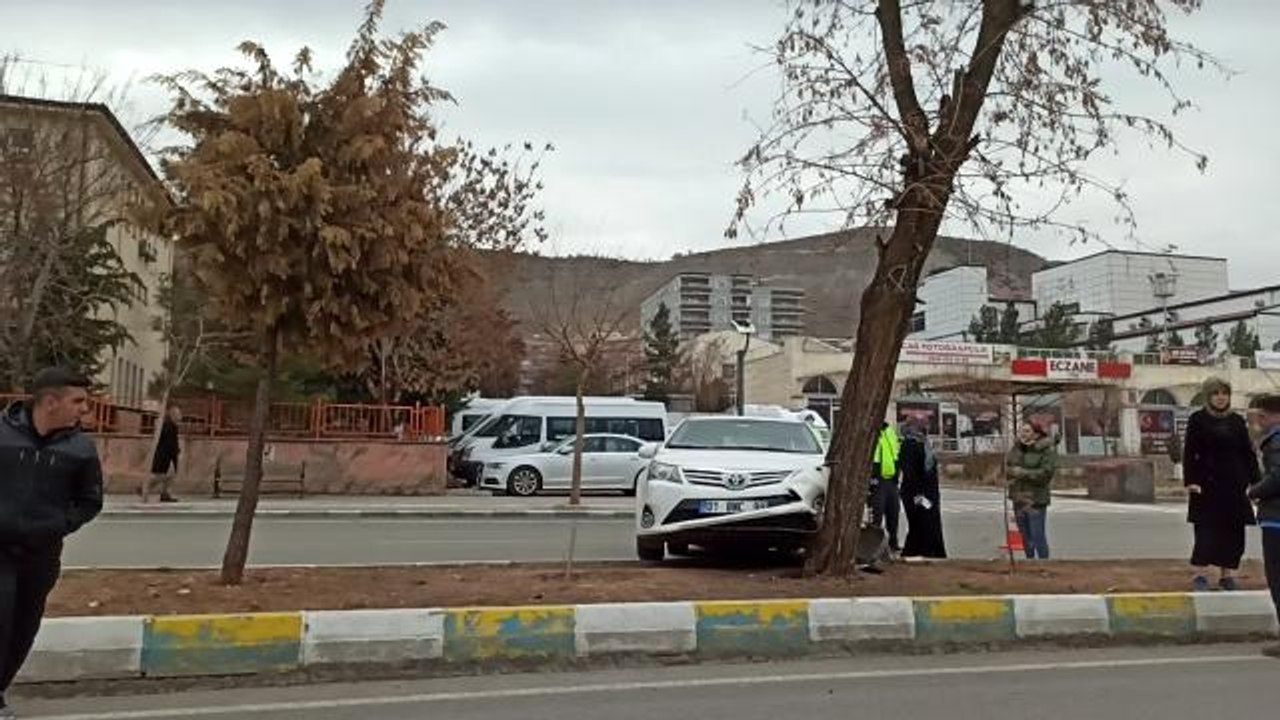 Gercüş'te refüje çıkan otomobil ağaca çarparak durabildi